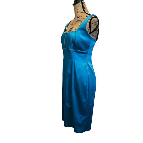Calvin Klein Teal Satin Square Neck Midi Cocktail Chic Minimalist Party Dress 6 - Picture 5 of 10
